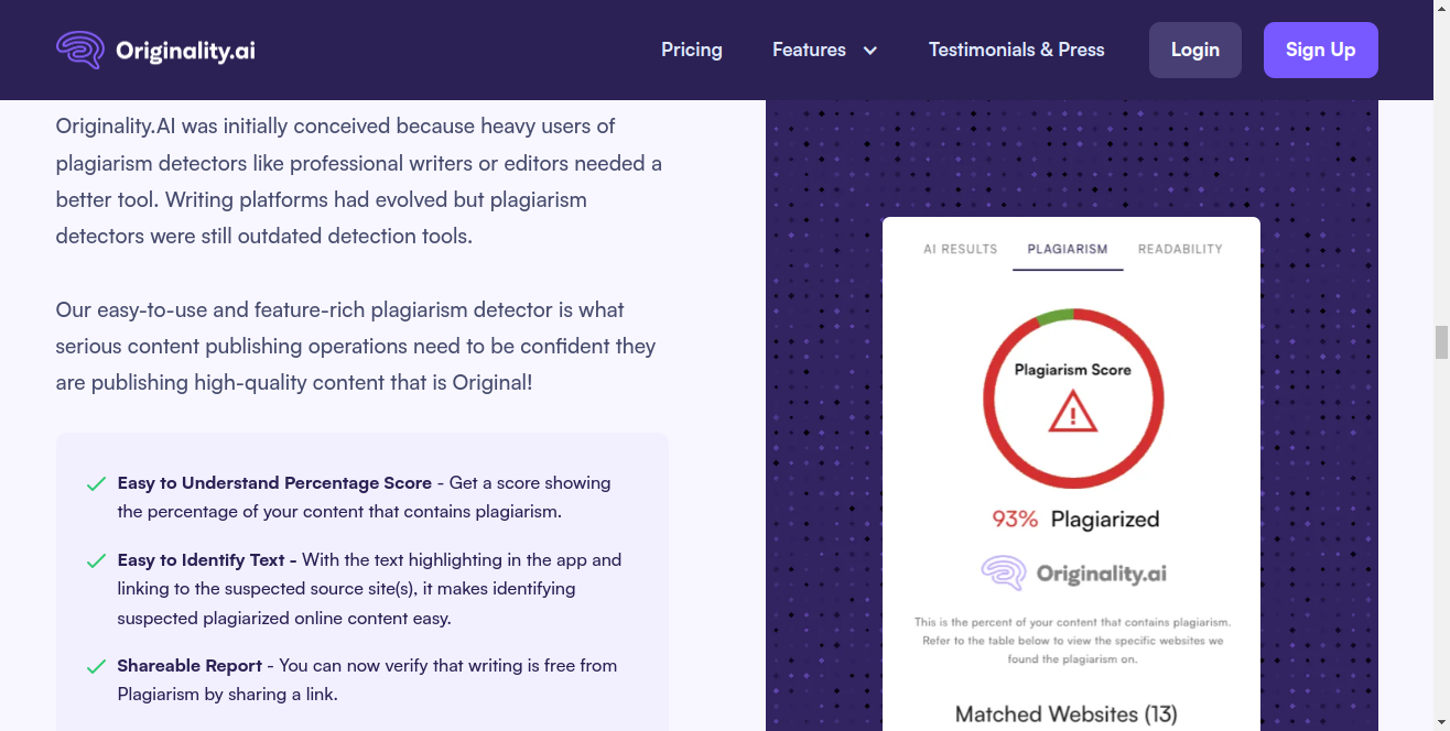 Originality.AI Plagiarism Checker Tool
