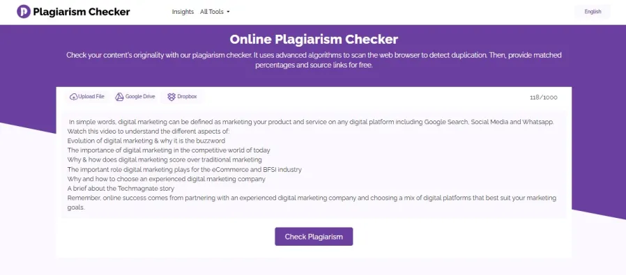 Online Plagiarism Checker
