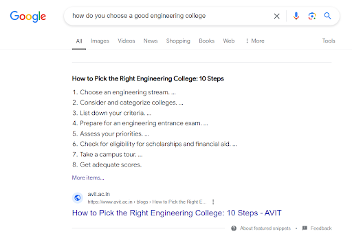 Optimise your content for the search engine’s featured snippet