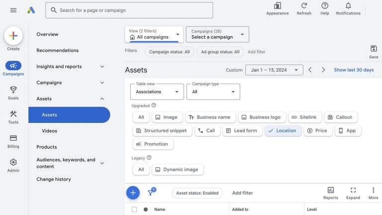 Create a new location asset